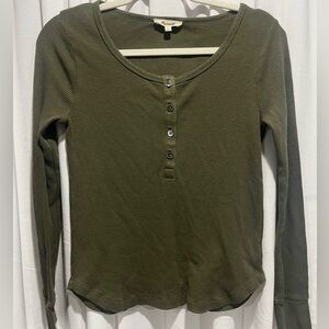 Madewell Olive Green Long Sleeve Button Up Henley Top Waffle Knit Cotton